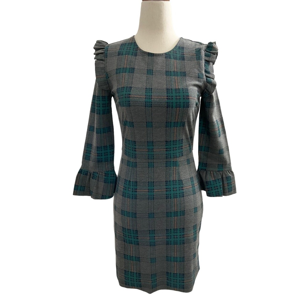 JOA JESS GREY MULTI PLAID 3/4 SLEEVE SHEATH Womens Size XS DRESS Mini | 0233